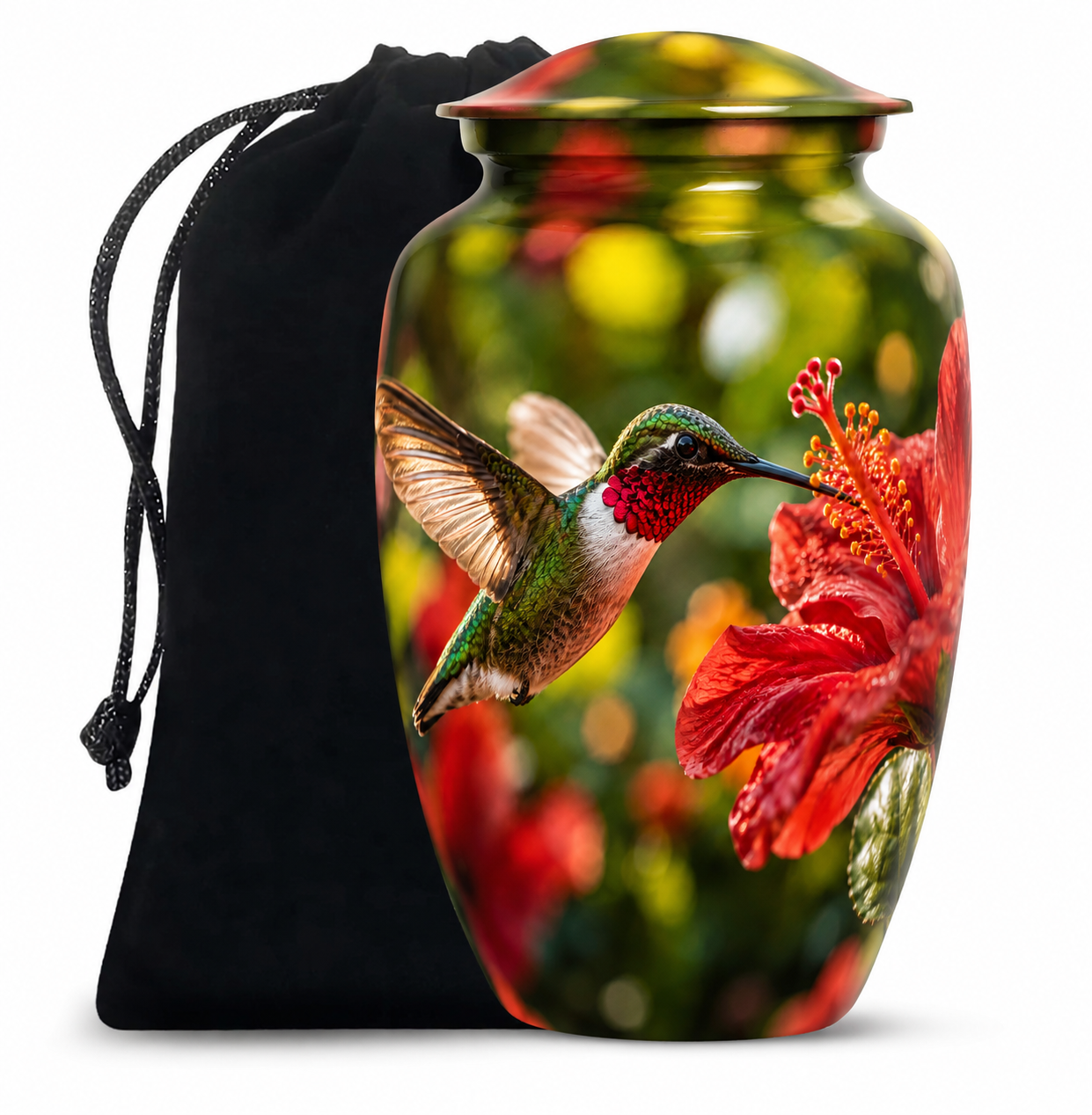 Hibiscus and Hummingbird Cremation Urn for Ashes