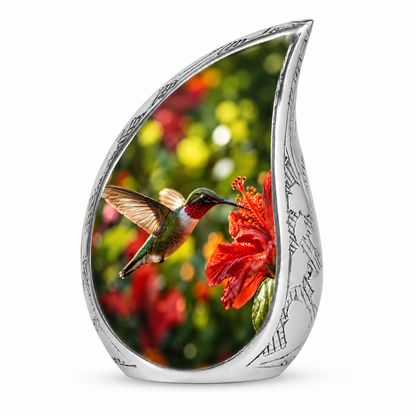 Hibiscus and Hummingbird Cremation Urn for Ashes