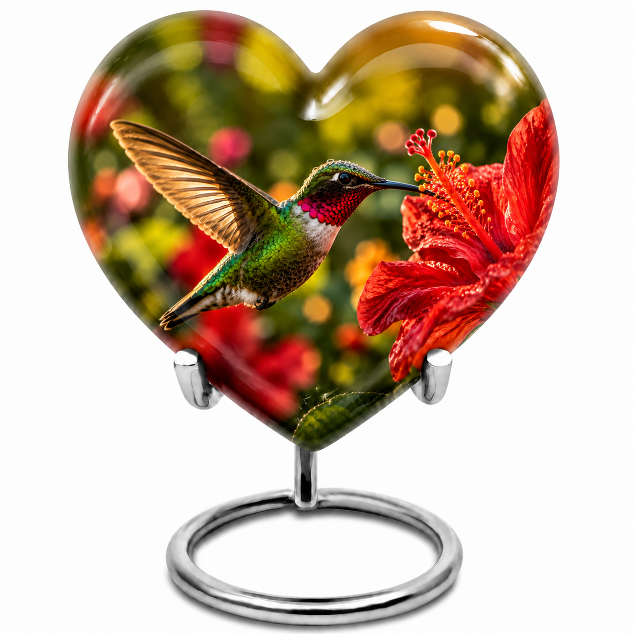 Hibiscus and Hummingbird Cremation Urn for Ashes