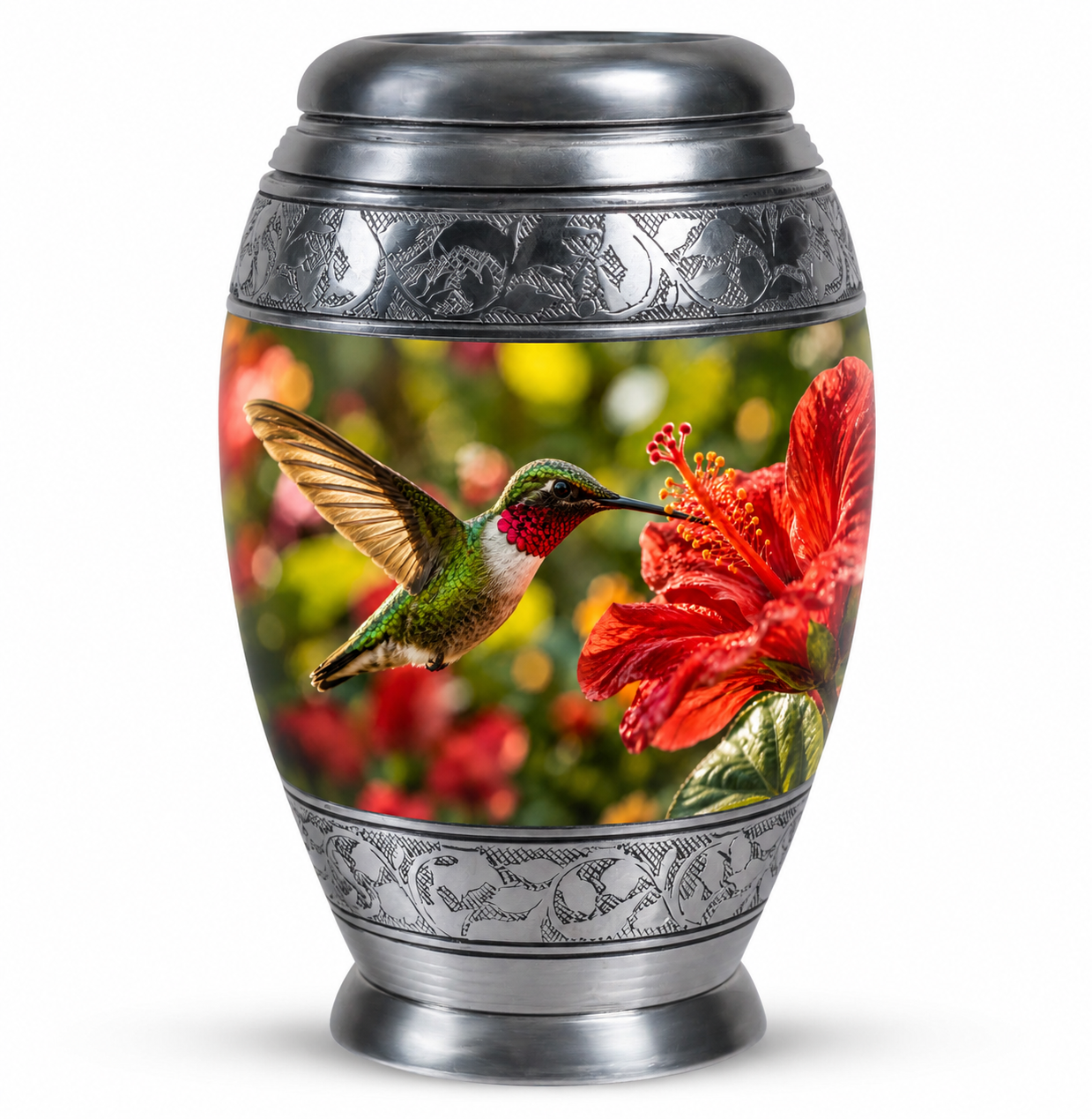 Hibiscus and Hummingbird Cremation Urn for Ashes