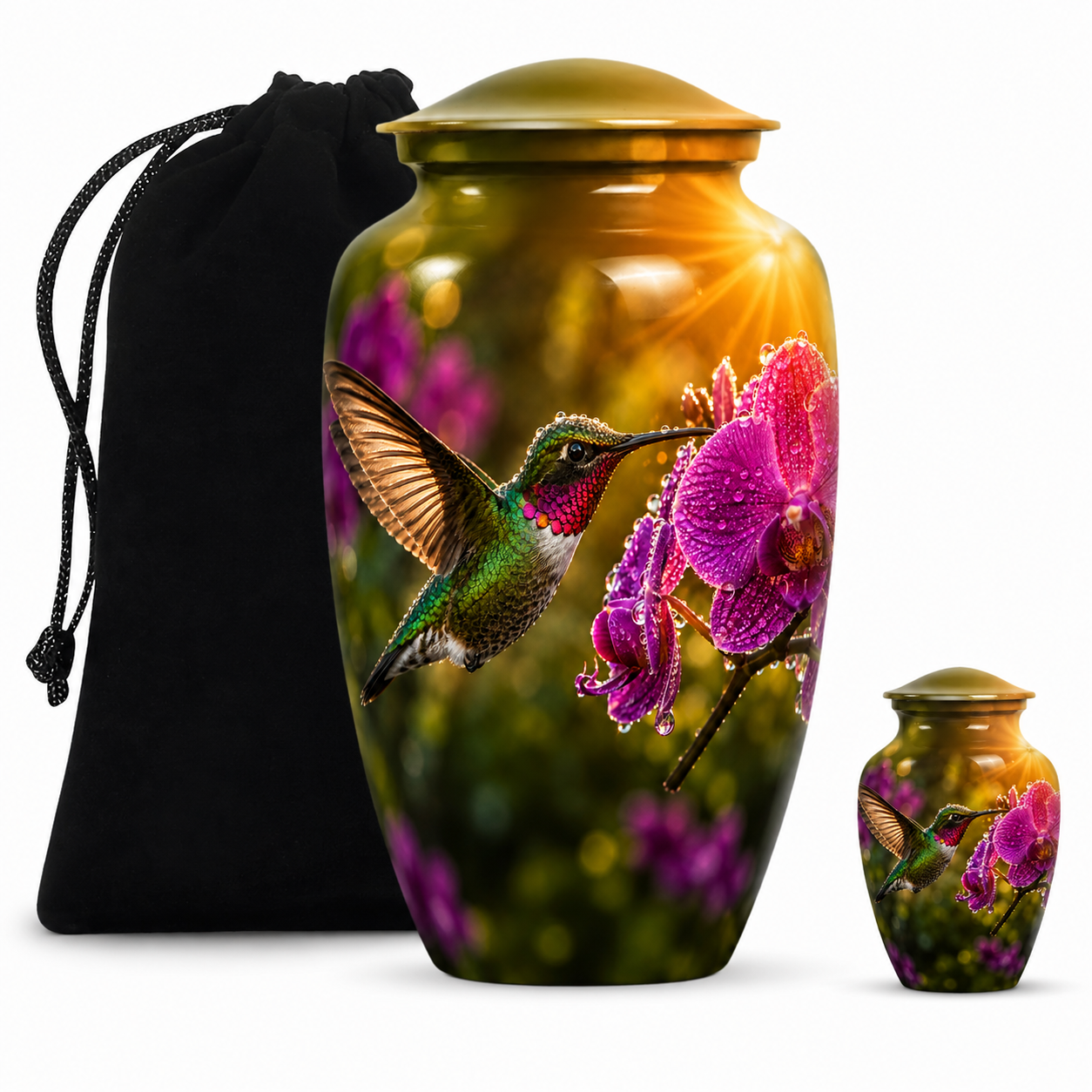 Hummingbird & Orchid Cremation Urn for Ashes