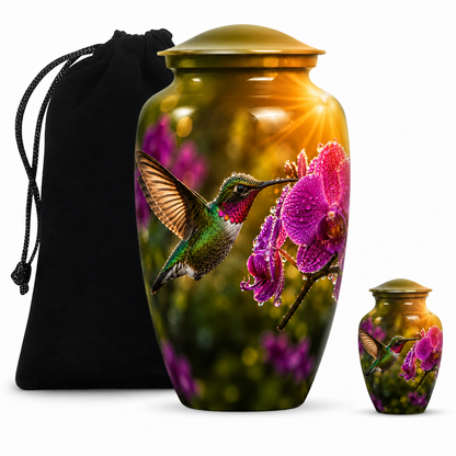 Hummingbird & Orchid Cremation Urn for Ashes