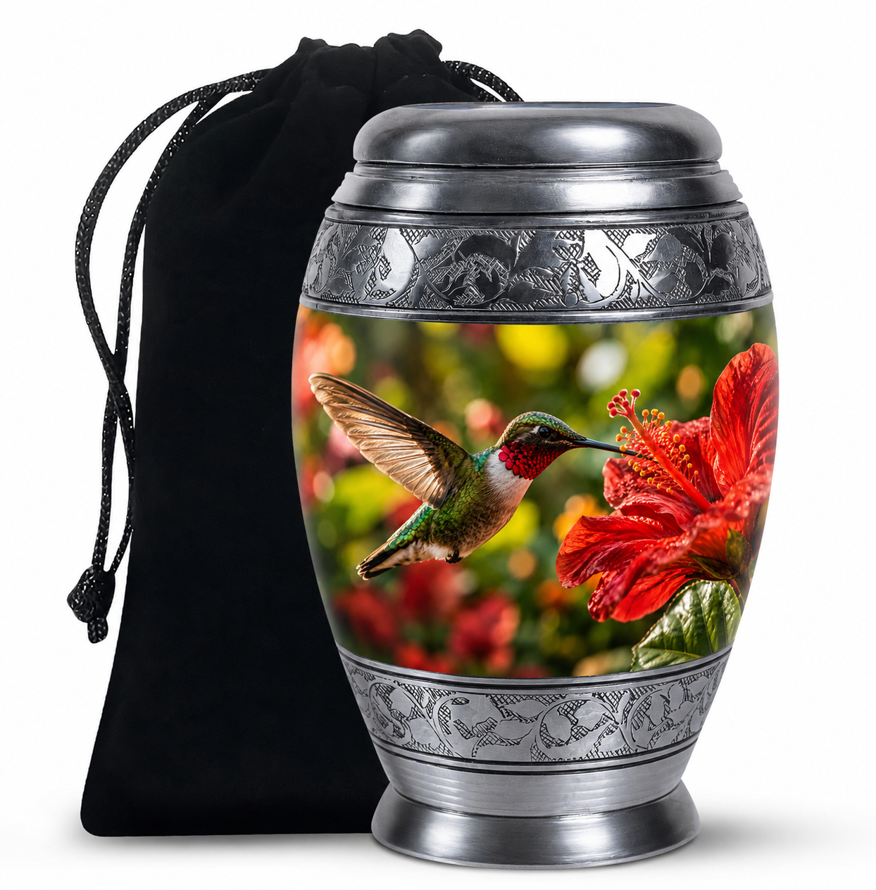 Hibiscus and Hummingbird Cremation Urn for Ashes