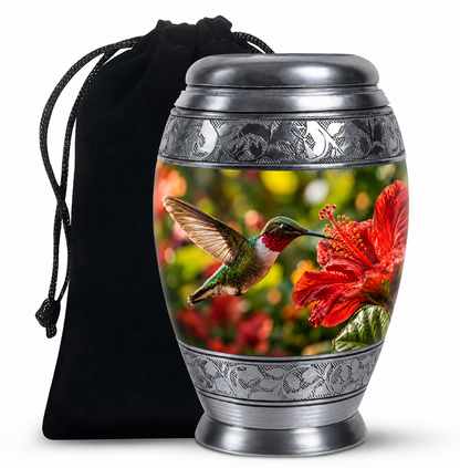 Hibiscus and Hummingbird Cremation Urn for Ashes