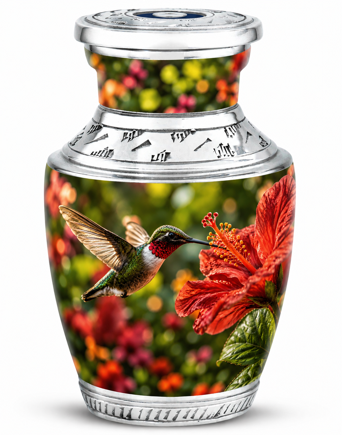 Hibiscus and Hummingbird Cremation Urn for Ashes