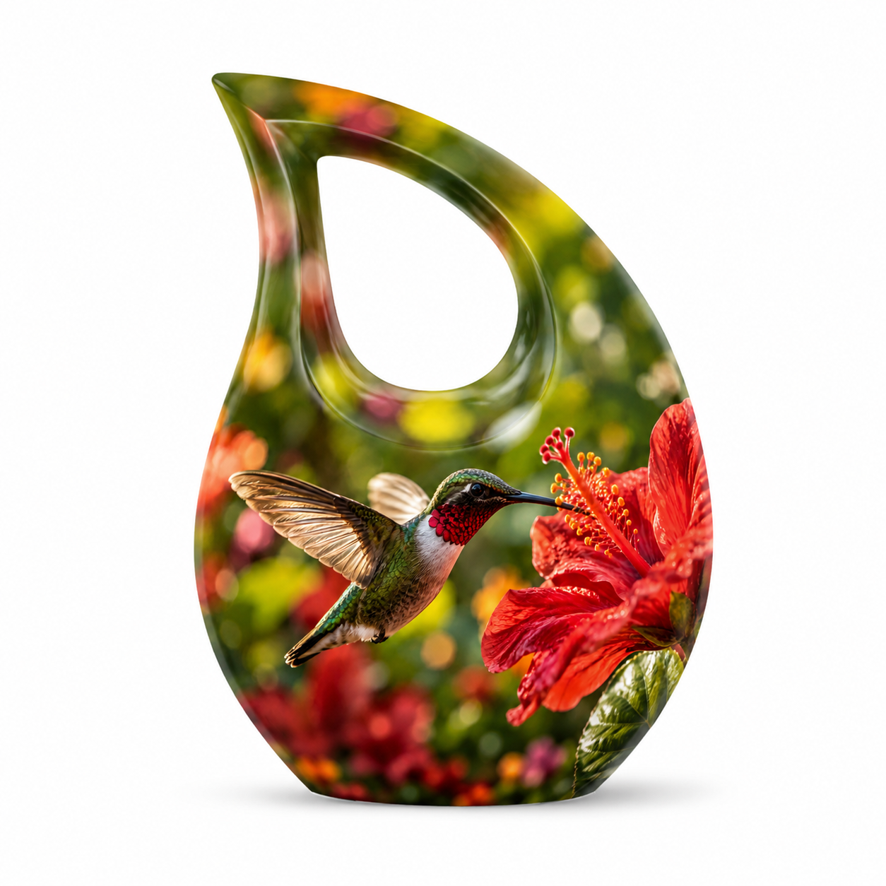 Hibiscus and Hummingbird Cremation Urn for Ashes