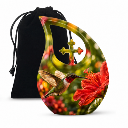 Hibiscus and Hummingbird Cremation Urn for Ashes