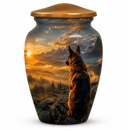 Mountain Sunset View Wolf Cremation Urn