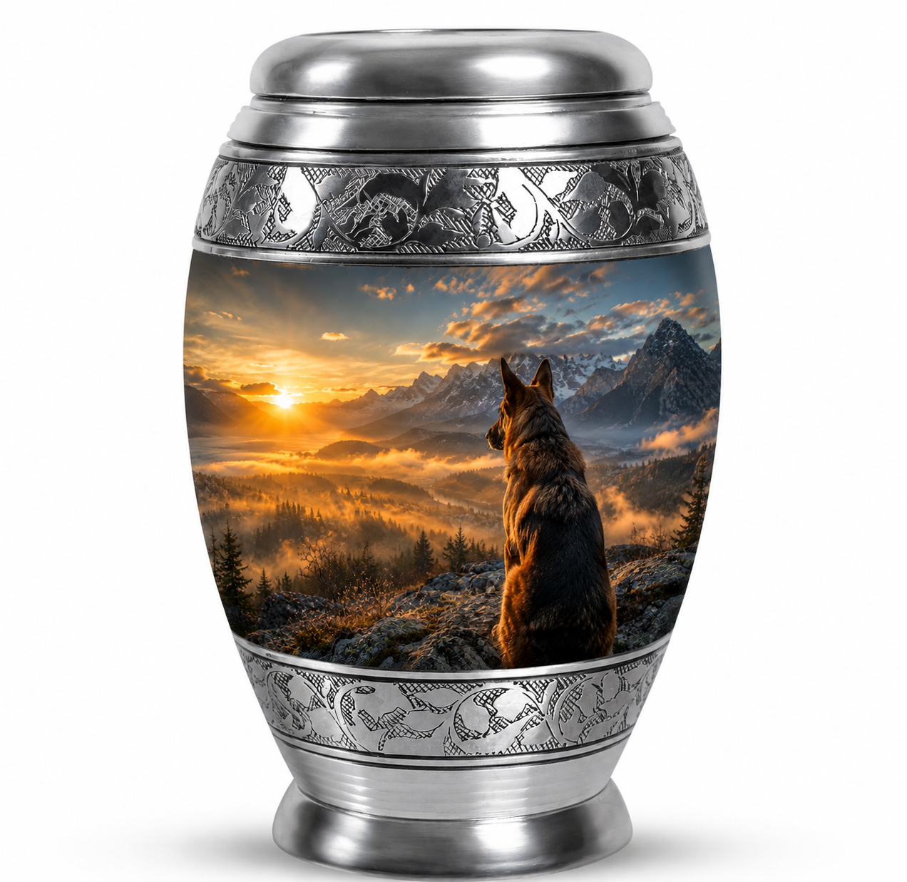 Mountain Sunset View Wolf Cremation Urn