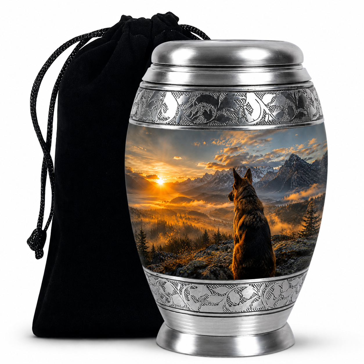 Mountain Sunset View Wolf Cremation Urn