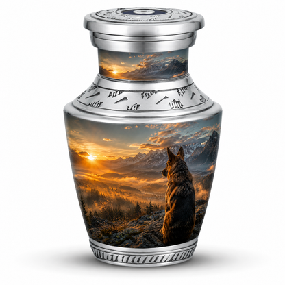 Mountain Sunset View Wolf Cremation Urn