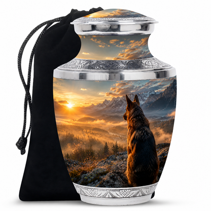 Mountain Sunset View Wolf Cremation Urn