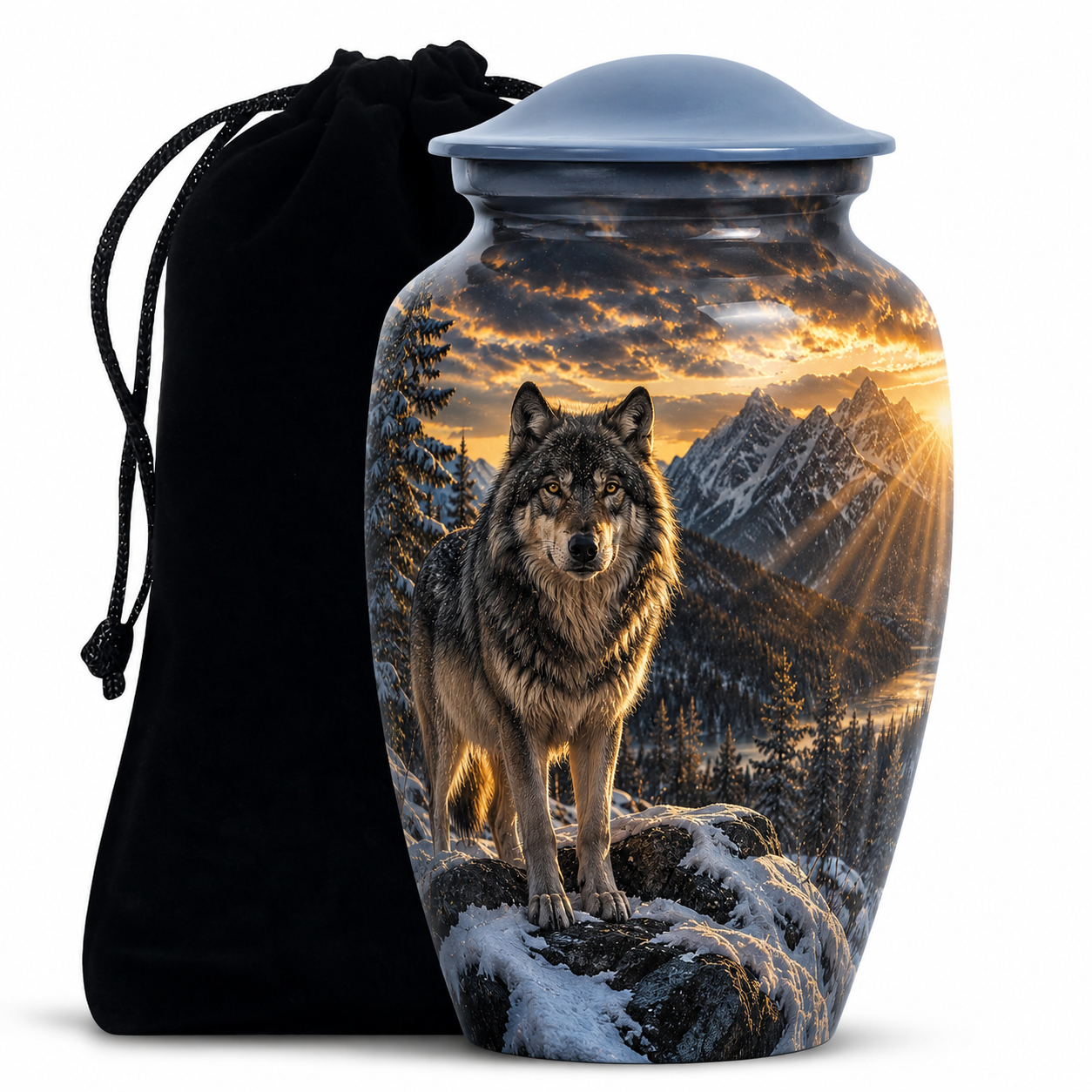 Snow Mountain Wolf Cremation Urn for Human Ashes