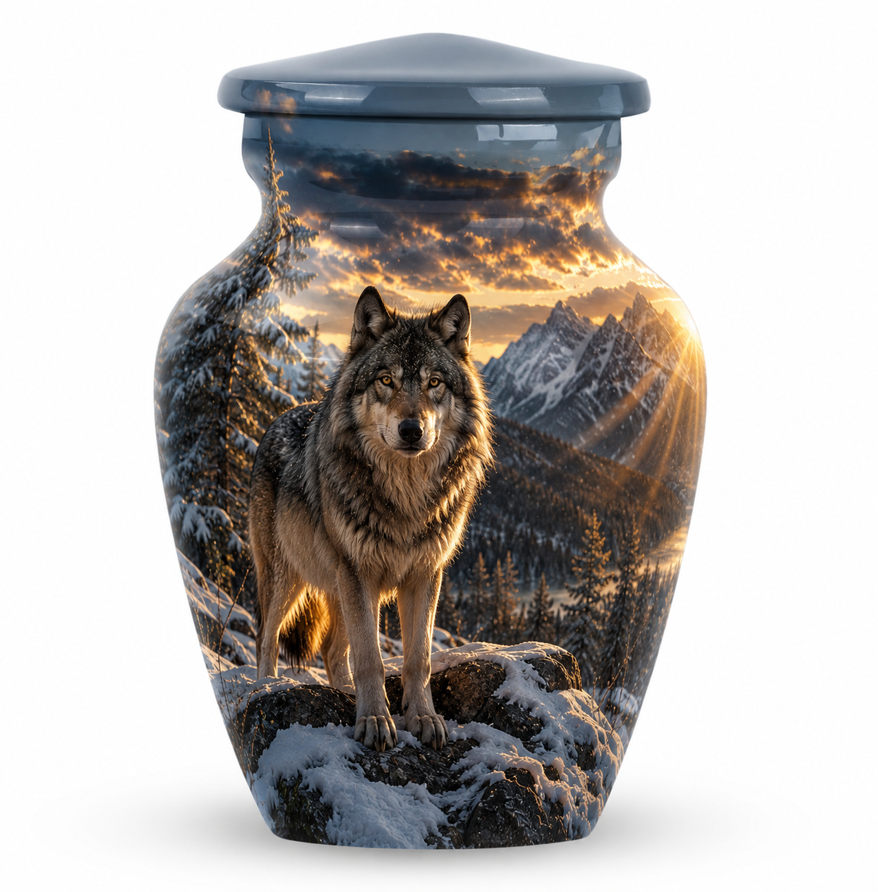 Snow Mountain Wolf Cremation Urn for Human Ashes