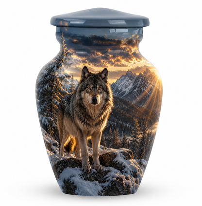Snow Mountain Wolf Cremation Urn for Human Ashes