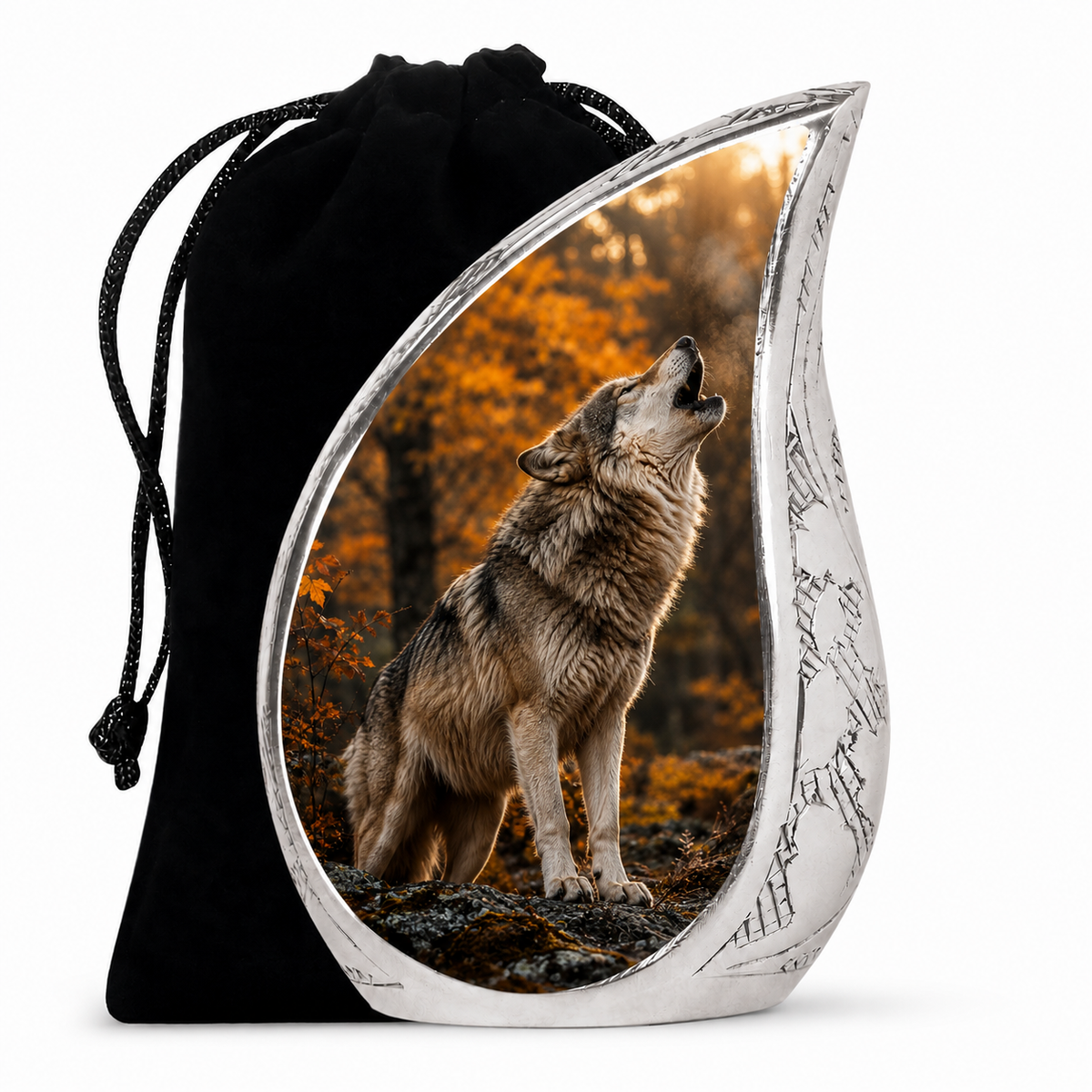 Howling Wolf Teardrop Cremation Urn for Ashes