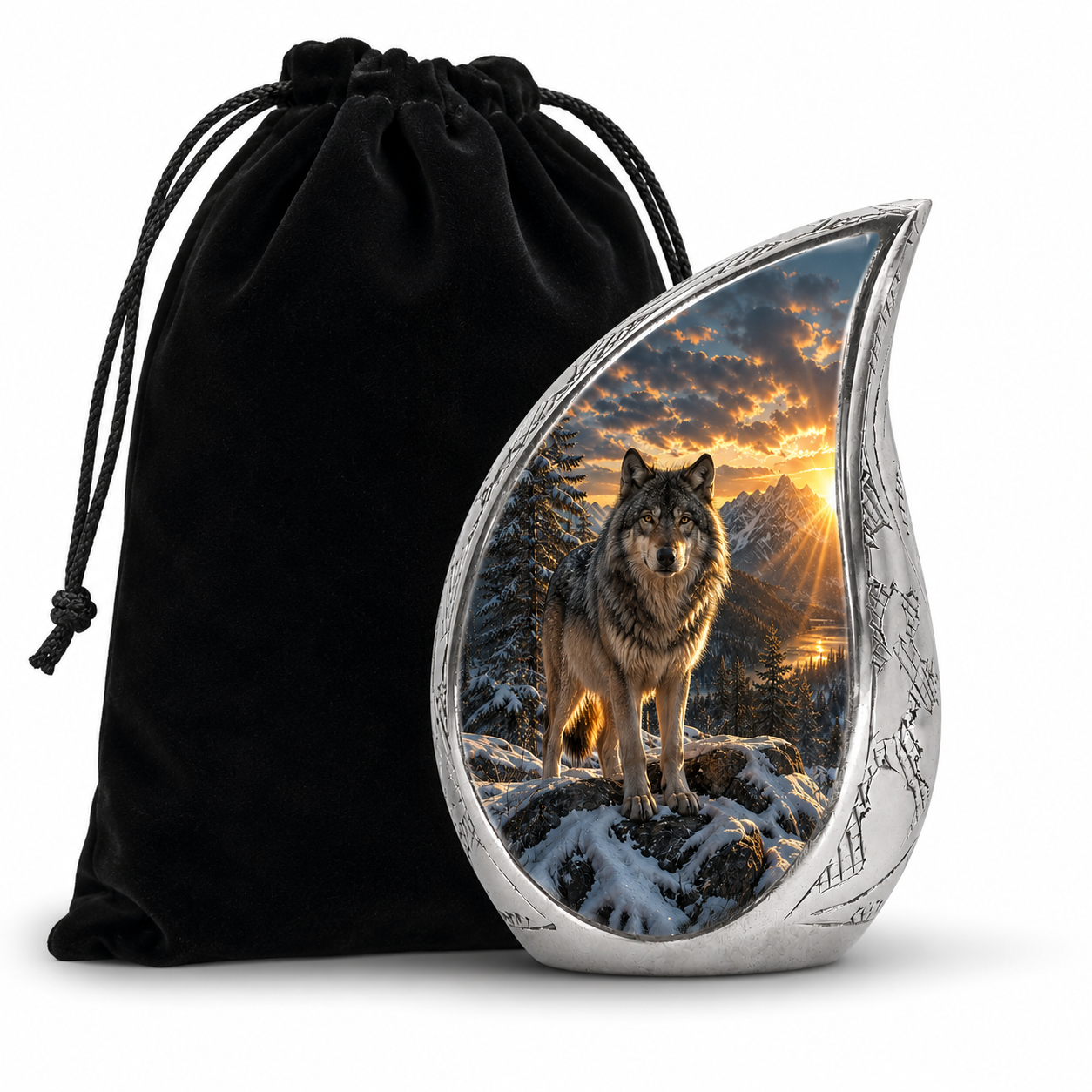 Snow Mountain Wolf Cremation Urn for Human Ashes