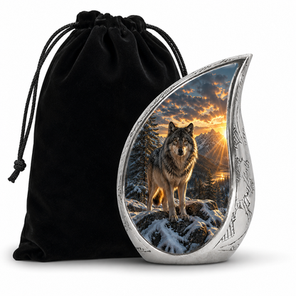 Snow Mountain Wolf Cremation Urn for Human Ashes