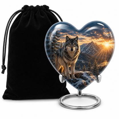 Snow Mountain Wolf Cremation Urn for Human Ashes