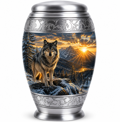 Snow Mountain Wolf Cremation Urn for Human Ashes