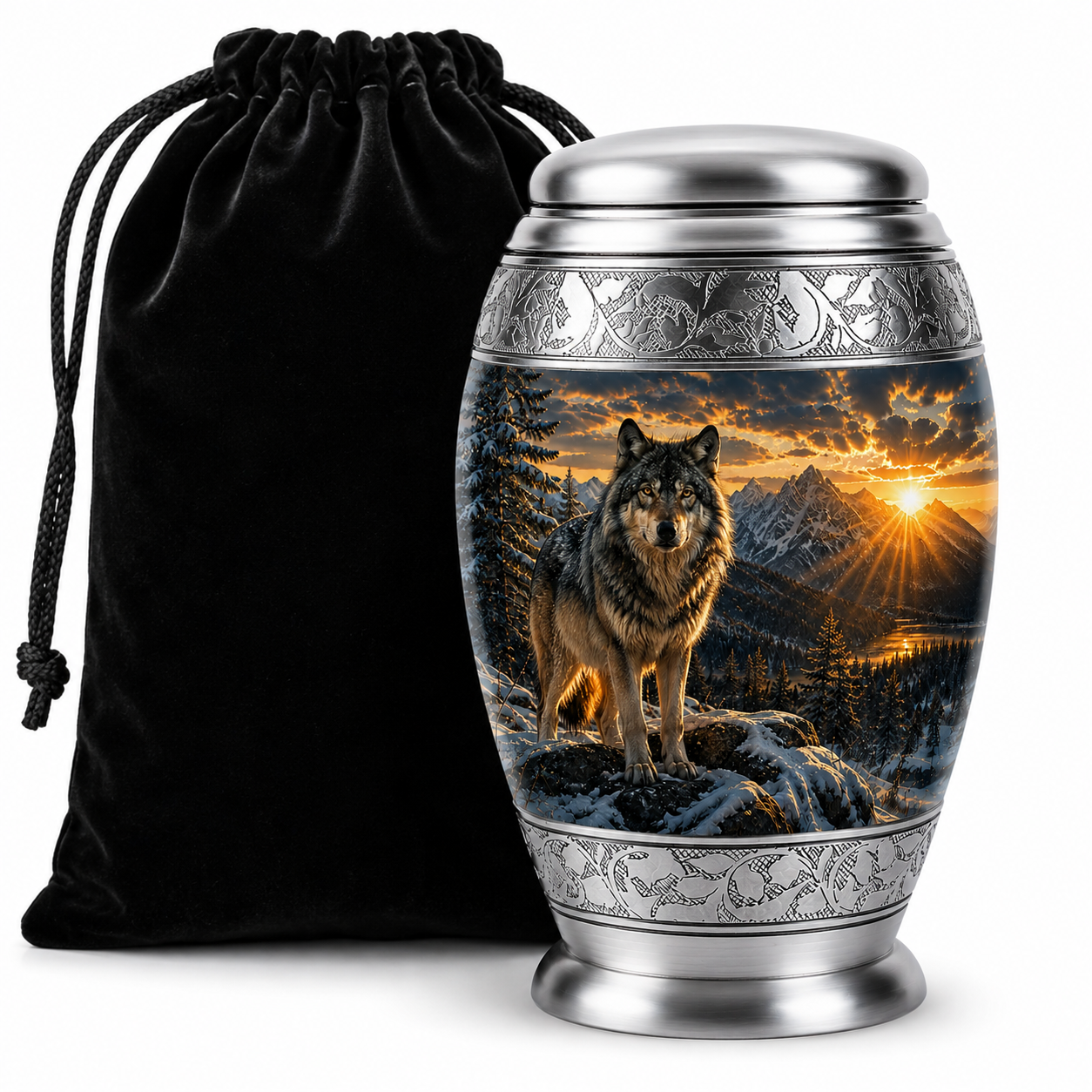 Snow Mountain Wolf Cremation Urn for Human Ashes