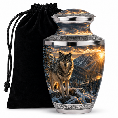 Snow Mountain Wolf Cremation Urn for Human Ashes
