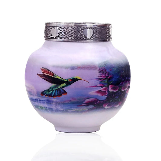 Adult Cremation Urn - Hummingbird and Flowers Design