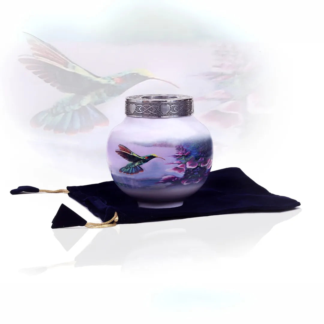 Floral Hummingbird Adult Cremation Urn