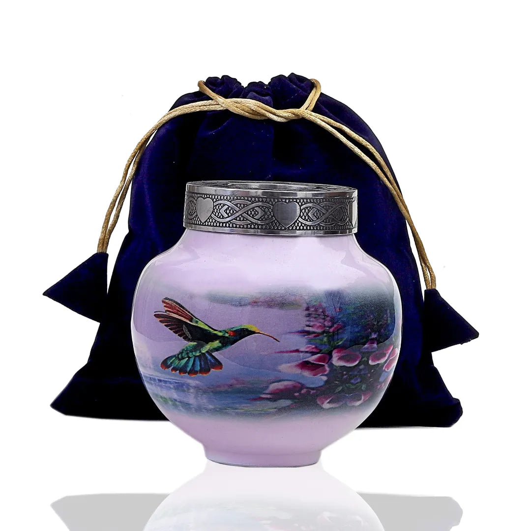 Floral Hummingbird Adult Cremation Urn
