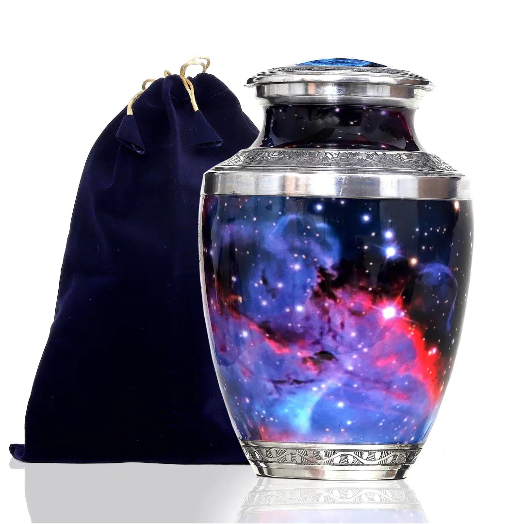 Galaxy Design Adult Cremation Urn with Velvet Bag