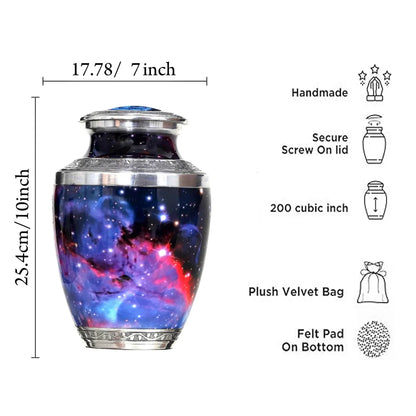 Galaxy Design Adult Cremation Urn with Velvet Bag