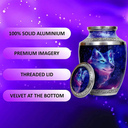 Galaxy Print Wolf Adult Cremation Urn