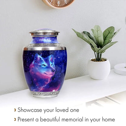 Galaxy Print Wolf Adult Cremation Urn