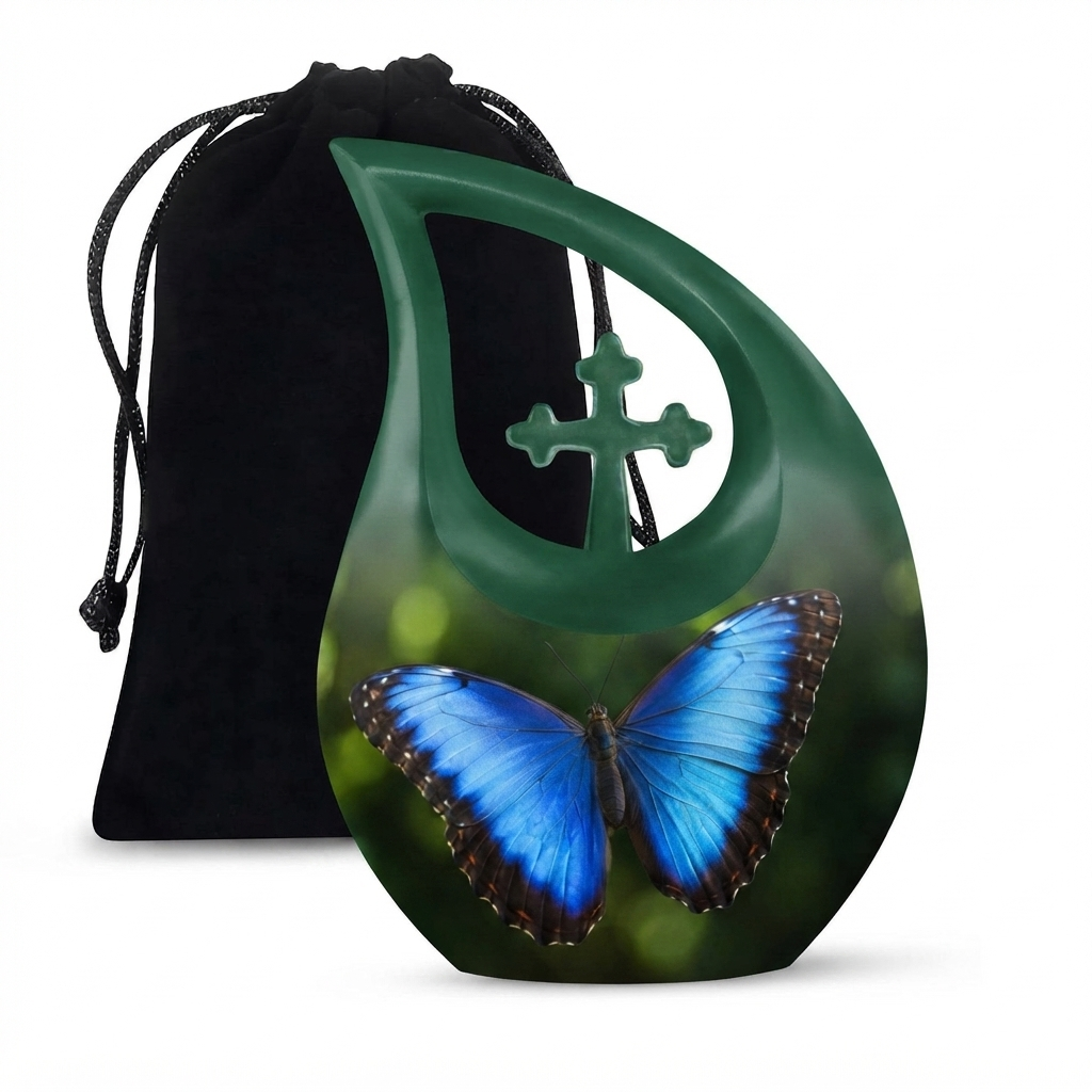 Blue Morpho Butterfly Cremation Urn for Ashes