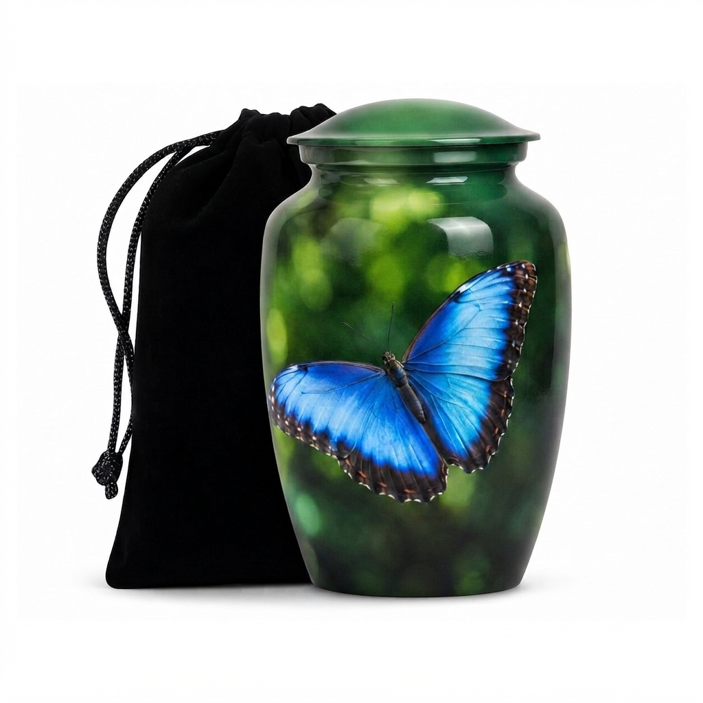 Blue Morpho Butterfly Cremation Urn for Ashes