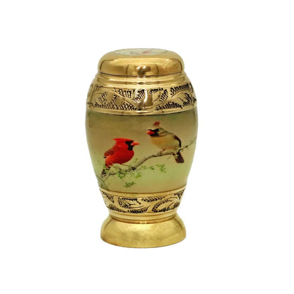 Small Keepsake Two Bird Design Cremation Urn With Golden Finish