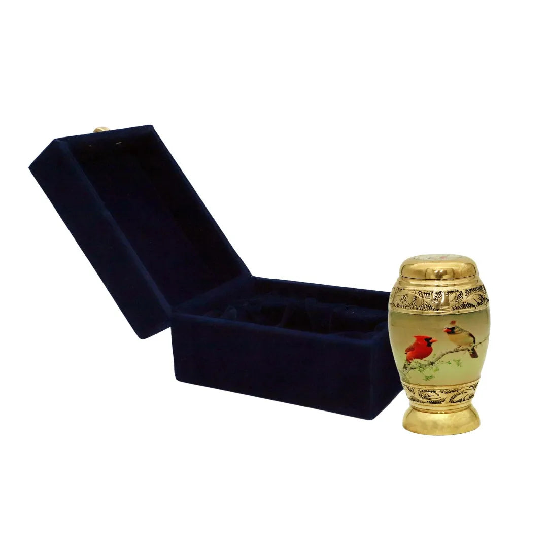 Small Keepsake Two Bird Design Cremation Urn With Golden Finish