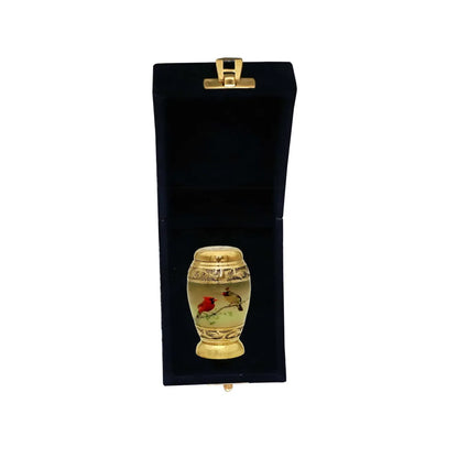 Small Keepsake Two Bird Design Cremation Urn With Golden Finish