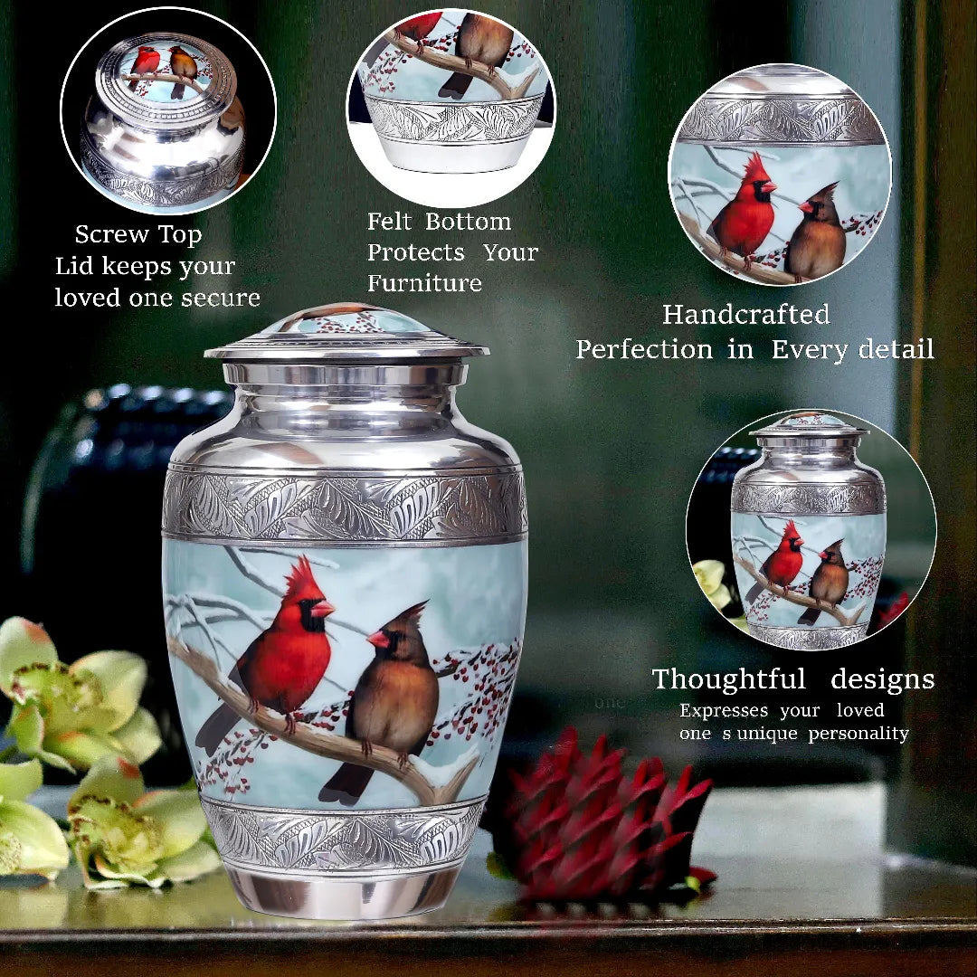 Handcrafted Metal Cardinal Bird Adult Cremation Urn