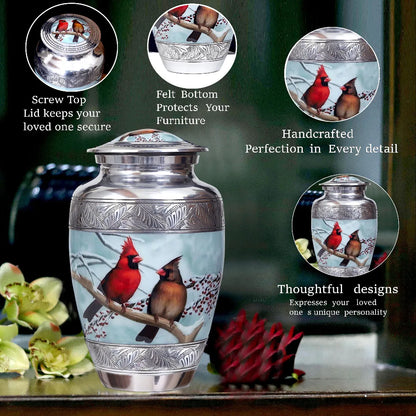 Handcrafted Metal Cardinal Bird Adult Cremation Urn