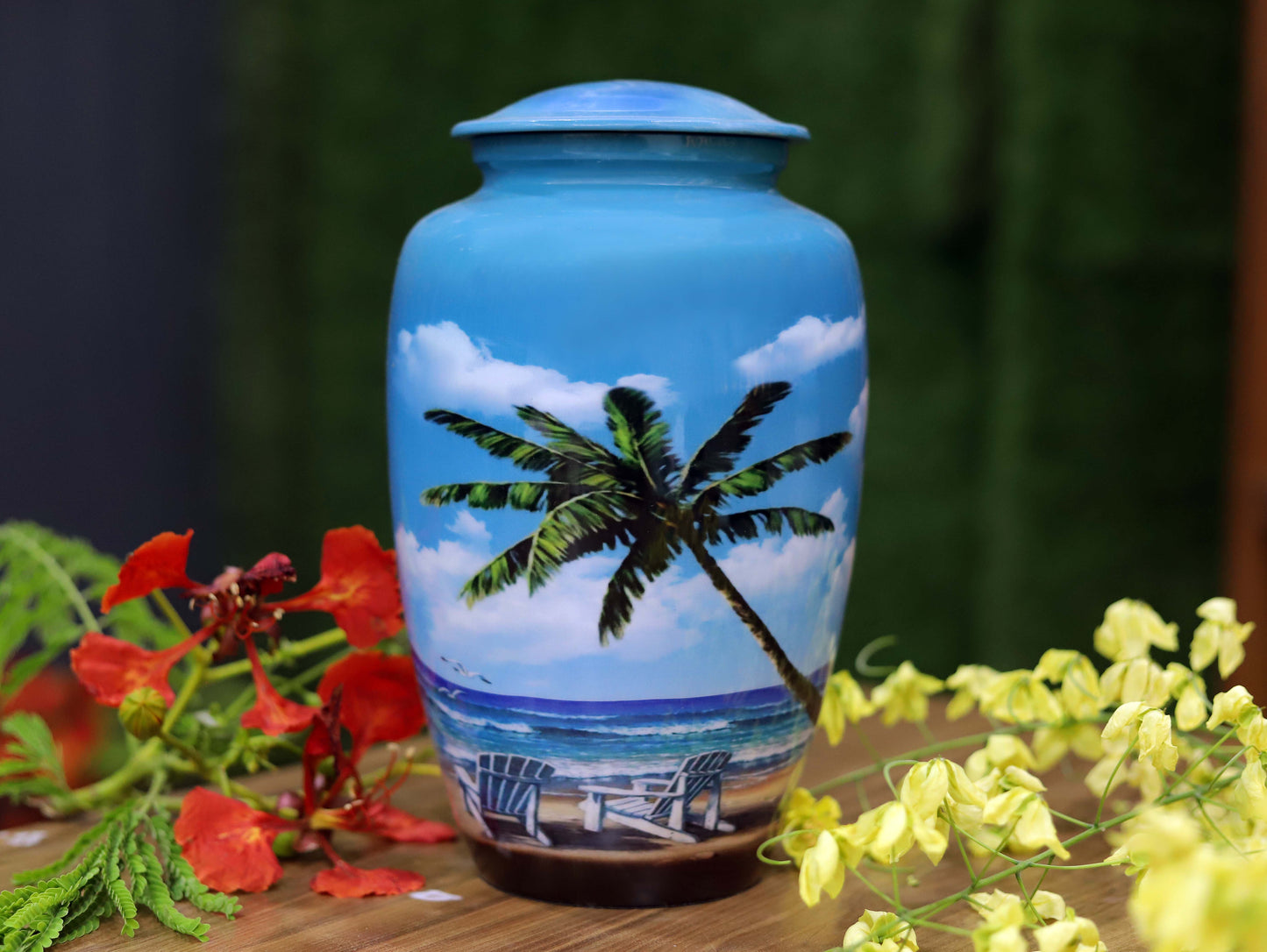 Ocean Breeze Peaceful Palm Tree Memorial Urn In Large