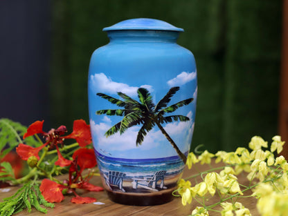 Ocean Breeze Peaceful Palm Tree Memorial Urn In Large