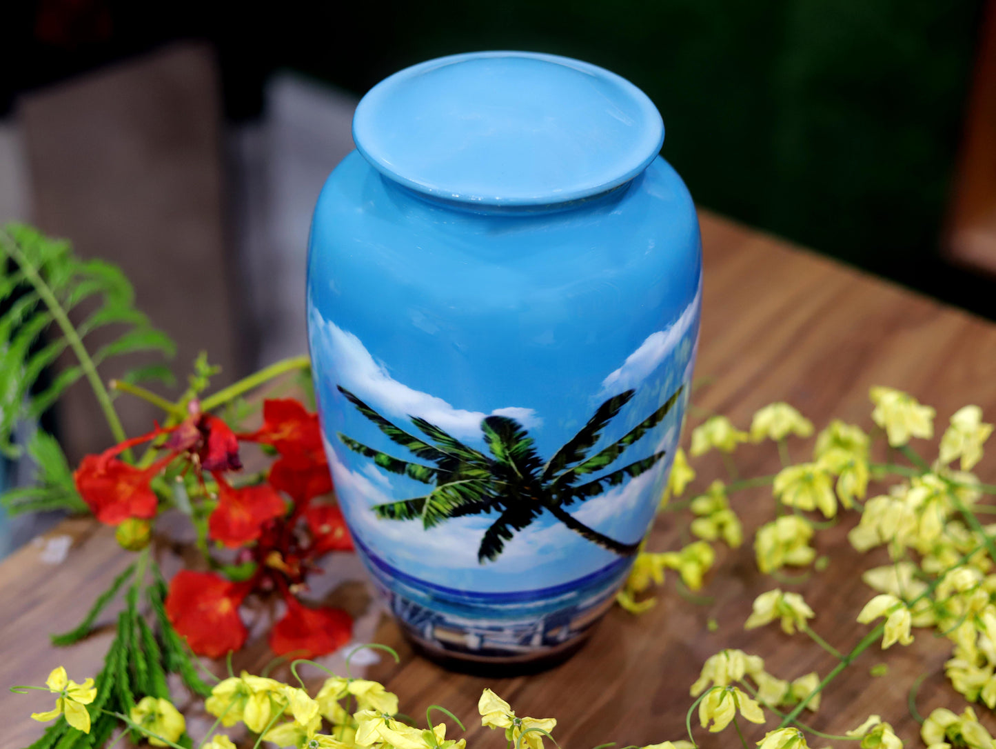 Ocean Breeze Peaceful Palm Tree Memorial Urn In Large