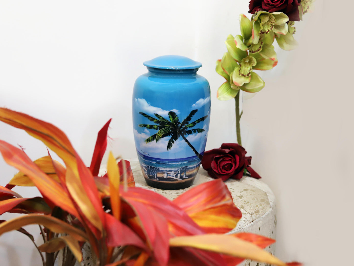 Ocean Breeze Peaceful Palm Tree Memorial Urn In Large