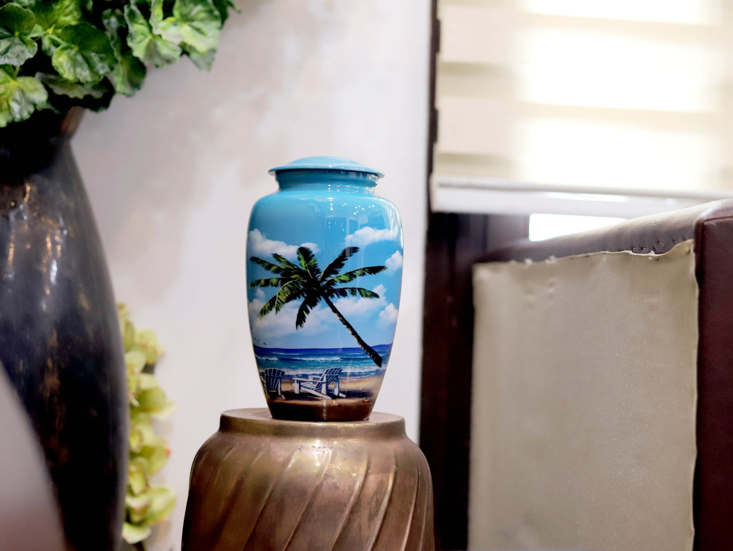 Ocean Breeze Peaceful Palm Tree Memorial Urn In Large