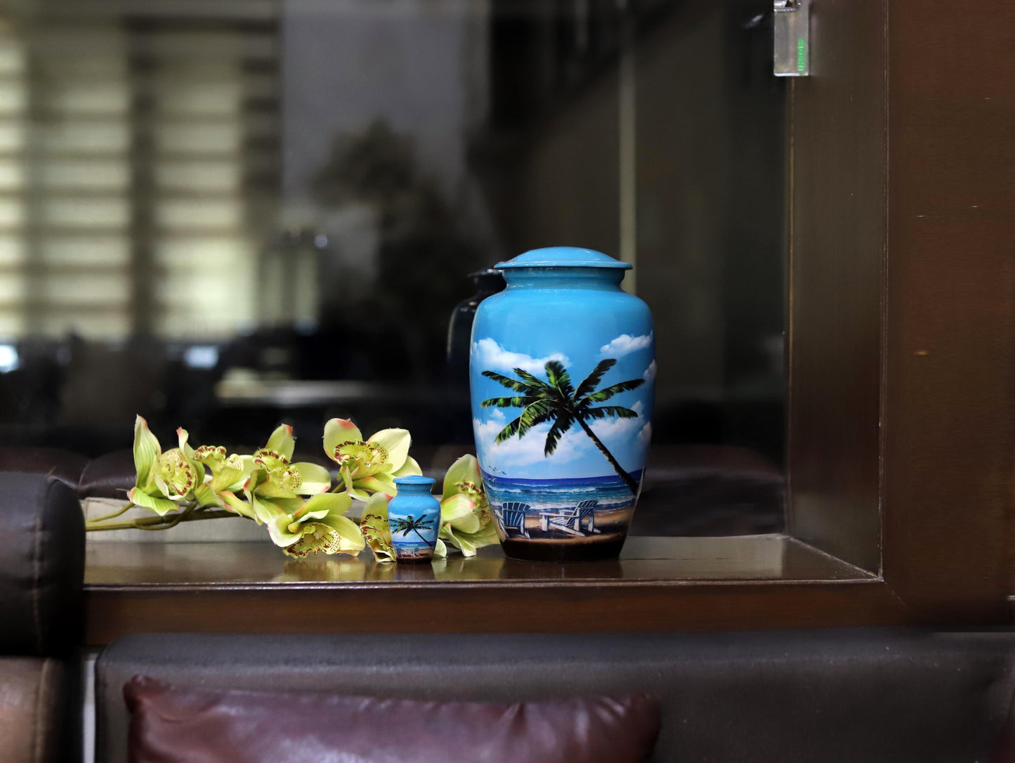 Ocean Breeze Peaceful Palm Tree Memorial Urn In Large