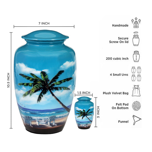 Ocean Breeze Peaceful Palm Tree Memorial Urn In Large