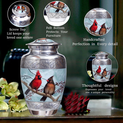 Elegant Cardinal Bird Urn – Handcrafted Metal Funeral Urn for Loved Ones