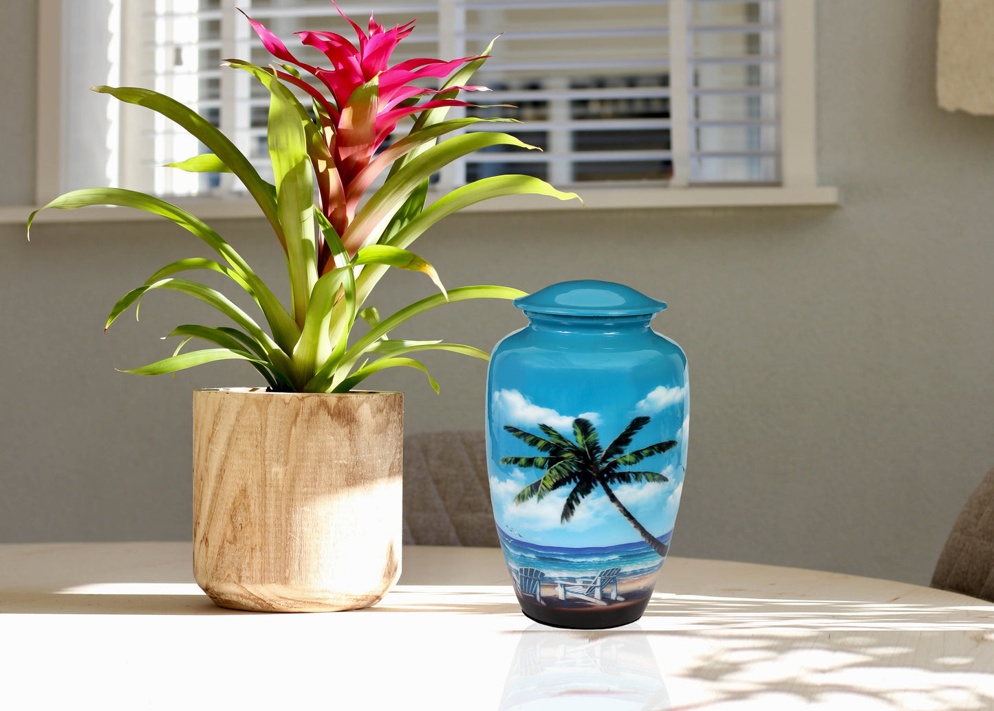 Ocean Breeze Peaceful Palm Tree Memorial Urn In Large