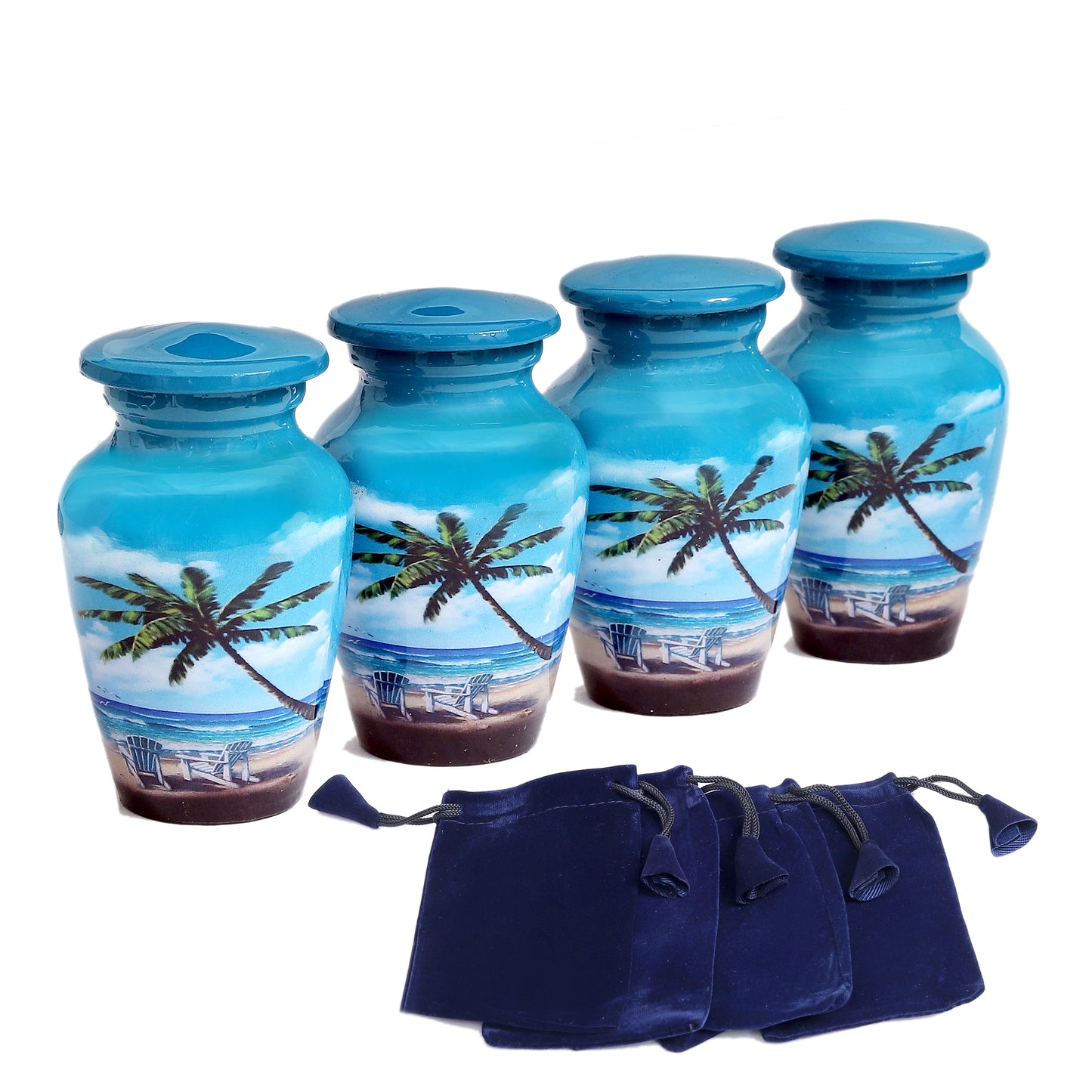 Set of 4 Smart Choice Ocean Breeze Peaceful Palm Tree Keepsake Memorial Urn